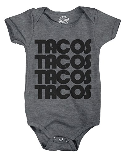 Baby Taco Bodysuit – Retro Tacos Repeater Graphic Cotton Blend Unisex Onesie for Newborn Infant – Funny Taco Tuesday Heather Grey - Grey 24 Months