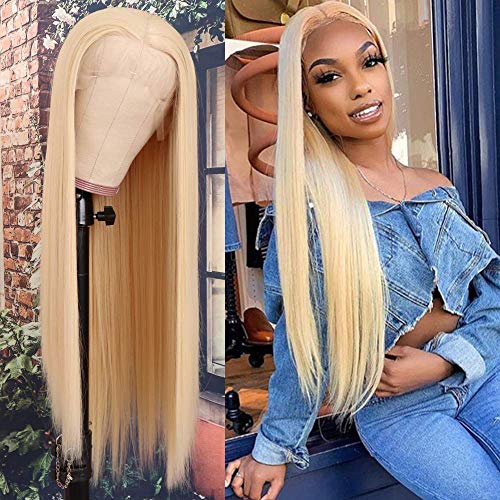 ENTRANCED STYLES Synthetic Blonde Lace Front Wigs for Women Long Straight Wig Pre Plucked Natural Looking Wig for Daily Use Heat Resistant Fiber