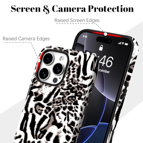 Image of Magnetic for iPhone 16 Pro Case for Women Men, White Leopard | Cute Cheetah Pattern Design [Compatible with MagSafe] 2-Layer Hybrid Shockproof Glossy Protective Cover