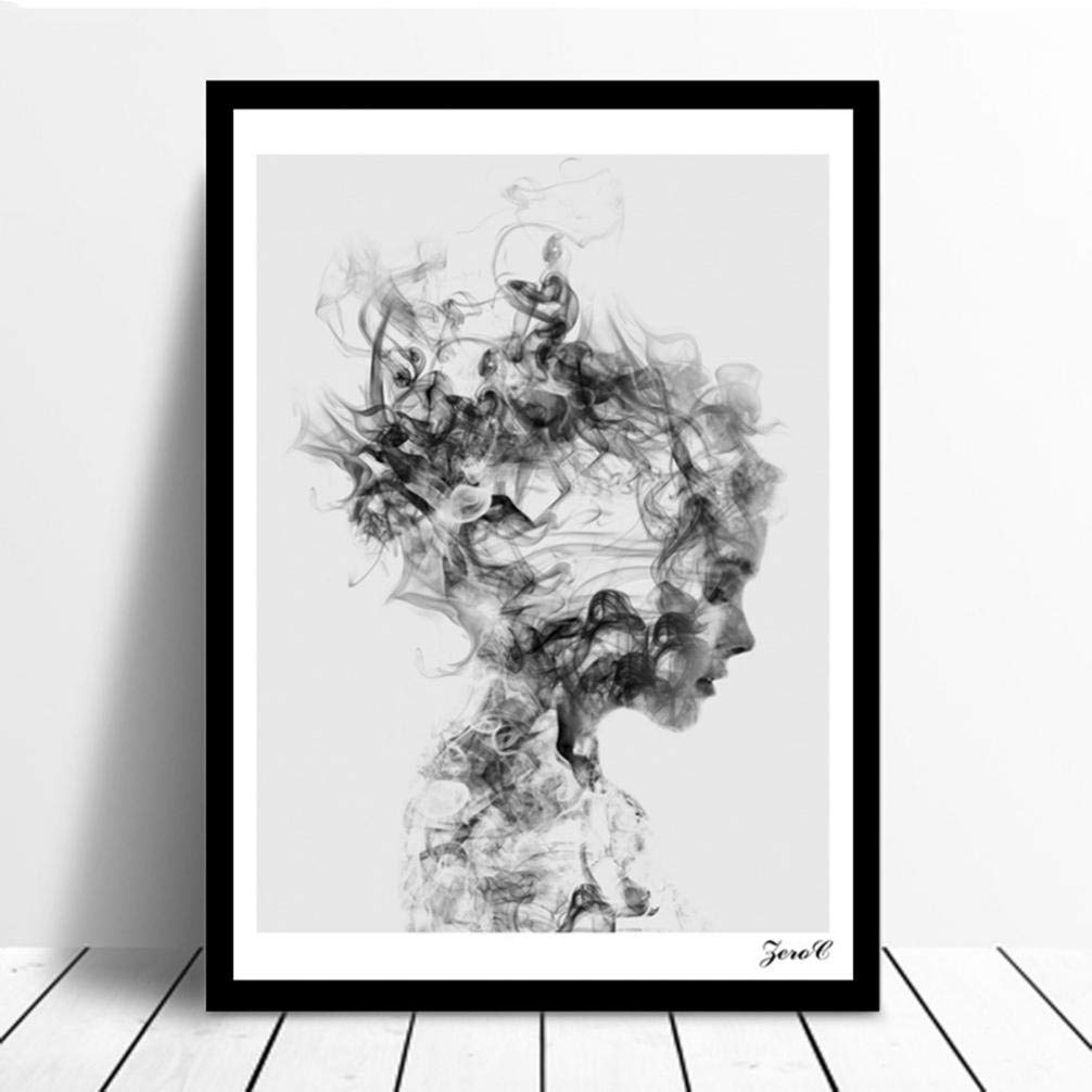 Peinture abstraite fille fumée toile décoration murale moderne