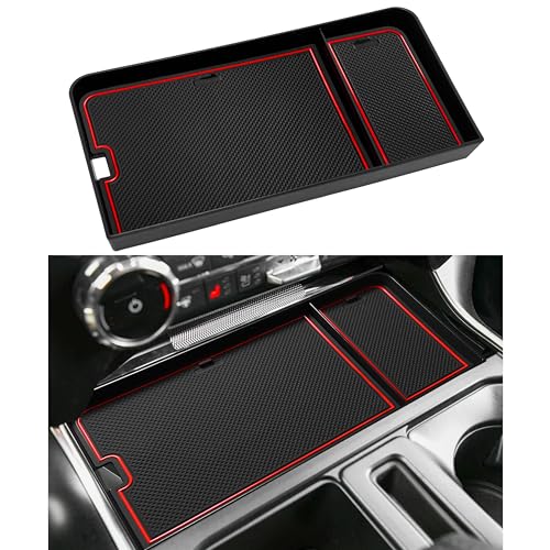 SENSHINE Center Console Organizer Tray for Ford F150 2021-2024/Lightning XLT 2022-2024 Interior Accessories Hidden Insert Storage Box with USB Hole Fit Front Shifter Open Pocket (Red)