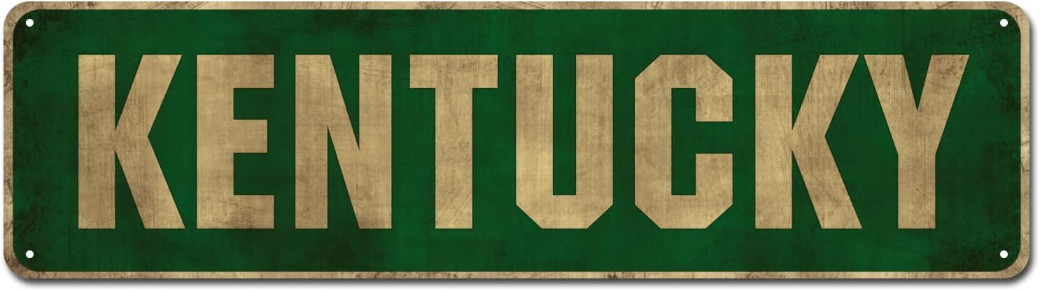 Peiyeety A007 Kentucky Vintage Metal Tin Sign, Rustic State Wall Art, Waterproof Hanging Plaque For Garage, Sturdy Decor For Den Spaces, Classic Retro Ornament For Southern Zones 4X16 Inch
