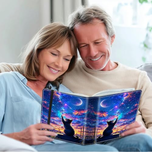 Image of Photo Album 4x6 120 Photos with Strong Elastic Band, Galaxy Night Cat | Large Capacity Premium Leather Picture Album, Portable Wallet Albums Photo Book for Family Anniversaries Wedding Baby