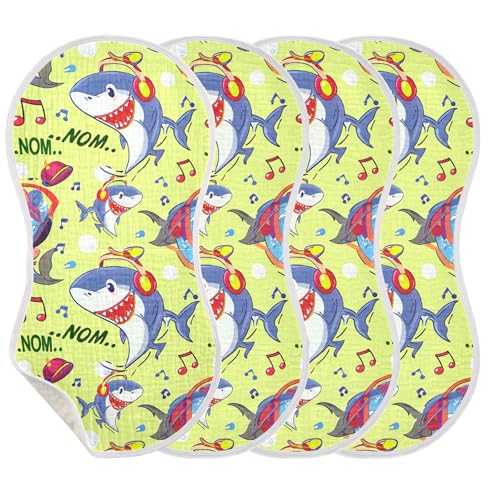 xigua Cartoon Sharks Baby Burp Cloths for Newborn Boys and Girls 1 Pack, Soft & Absorbent Cotton Baby Burp Cloth, Baby Washcloths, Newborn Towel, Burp Rags3