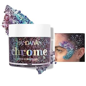 GL-Turelifes Chameleon Face Body Glitter, Mermaid Chunky Glitter Eyeshadow Color Changing Glitter Under Light for Eyes, Face,Hair, Lip & Body Festival Glitter Cosmetic 1.13oz (#02)