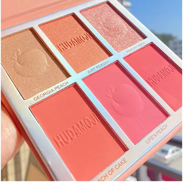 6 Colors Blush & Highlighter Palette – Multi-Use Face and Eye Palette with Matte and Shimmer Finishes, Glitter Contour Blusher and Illuminator Makeup for Natural Glow