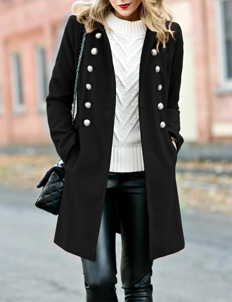 IDEALSANXUN Womens Wool Coat Fall Winter Double Breasted Trench Coat Jackets - Image 2