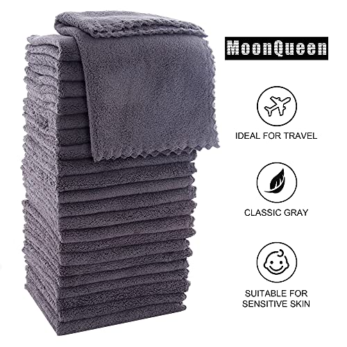MOONQUEEN Ultra Soft Premium Washcloths Set - 12 x 12 inches - 24 Pack - Quick Drying - Highly Absorbent Coral Velvet Bathroom Wash Clothes - Use as Bath, Spa, Facial, Fingertip Towel (Grey)