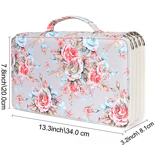 Image of Vomgomfom 300 Slots Marker Case 4-Layer PU Leather, Handle, Gray Rose