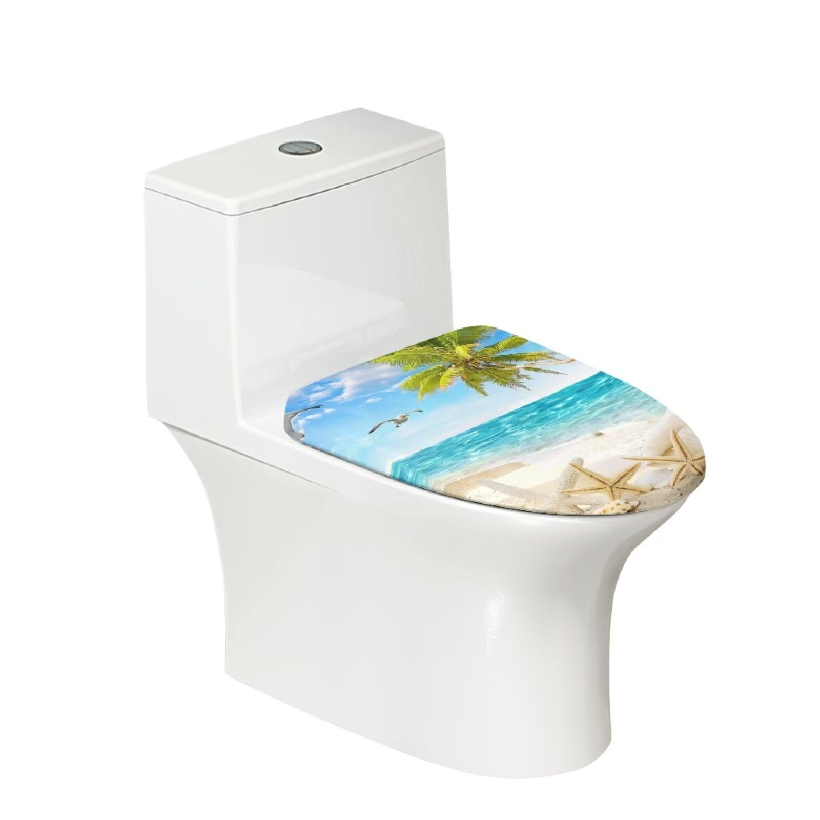 COEQINE Toilet Seat Lid Cover Oval Elongated Sea Beach Starsfish Print Bathroom Toilet Seat Lid Cover Standard Round Decorations for Home - Image 2