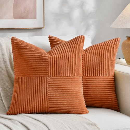 Fancy Homi 2 Packs Orange Fall Decorative Throw Pillow Covers 16x16 Inch for Living Room Couch Bed Sofa, Farmhouse Boho Home Decor, Soft Corss Patchwork Corduroy Textured Square Cushion Case 40x40 cm by Fancy Homi - Used condition - US$11.21