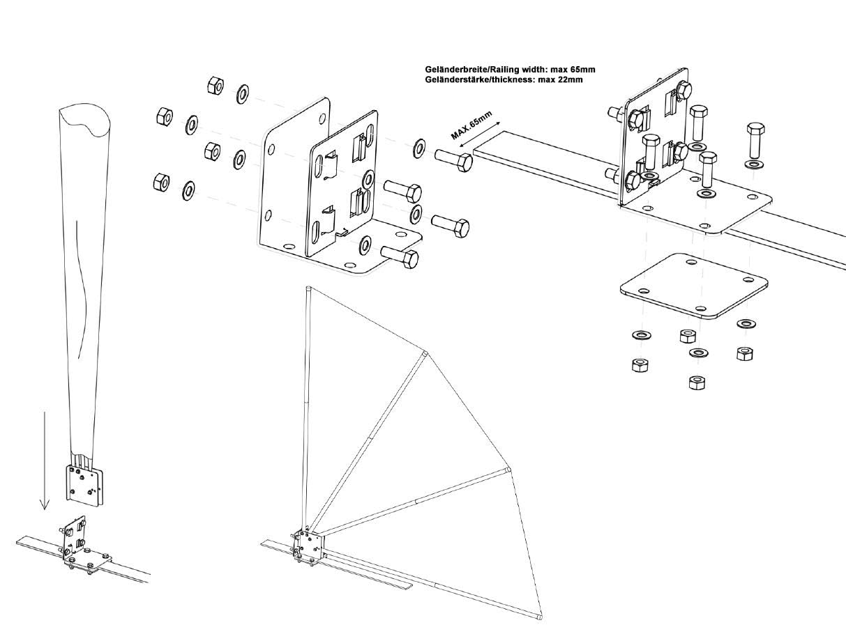 Balkonklem horizontaal platte railing