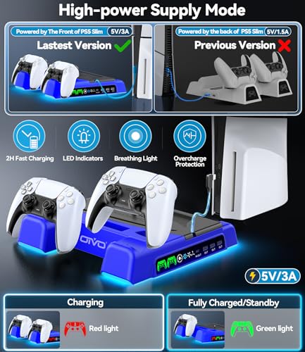 Image of PS5 /Slim /Pro Stand and Cooling Station with LED Controller Charging Station for PlayStation 5 Console, Controller Charger, Cooling Stand, PS5 /Slim /Pro Skin Accessories Kit with 3 Level Cooler Fan