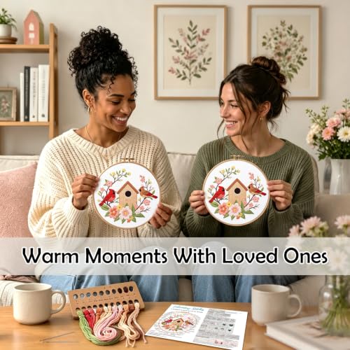 Image of Louise Maelys Cardinal Birdhouse Flowers Embroidery Kit for Beginners