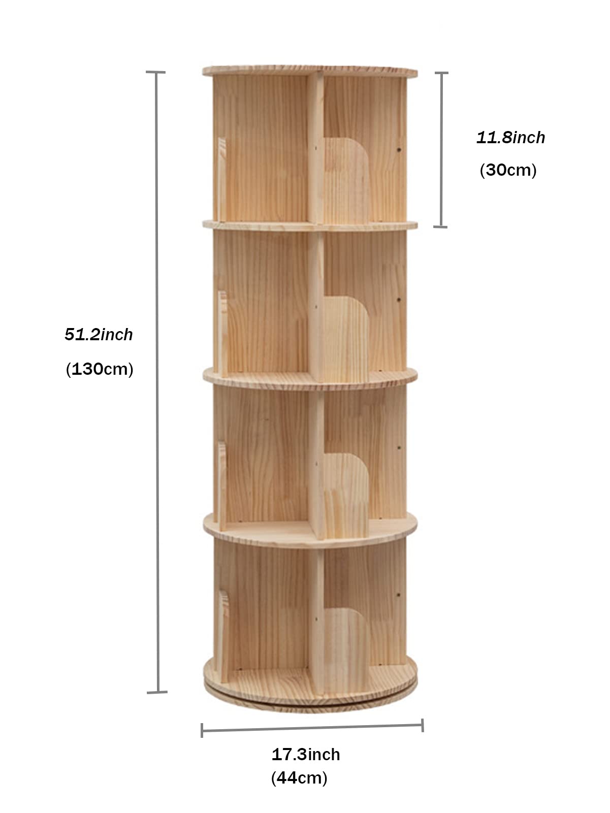 Rotating Bookshelf, 360 Display 4 Tier Floor Standing Bookcase Storage Rack for Kids&Adult, Wood Narrow Book Shelf Organizer for Bedroom, Living Room, Study Room