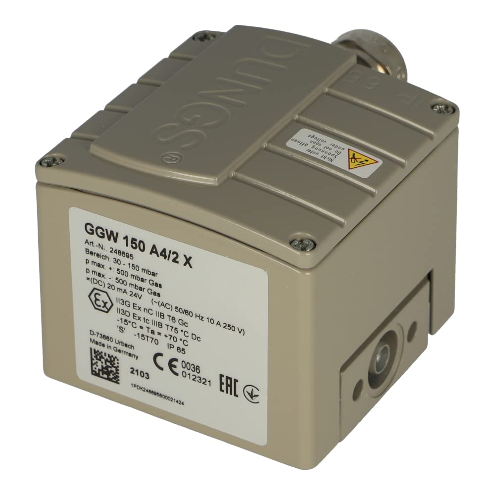 GGW 150 A4/2 X | GGW 150 A4/2 X-AU-M-MS9-V0-VS3 S 1P | 248695 | DUNGS GGW 150 A4 ATEX PRESSURE SWITCHES, PMAX 30-150 MBAR, DN/RP 500 MBAR