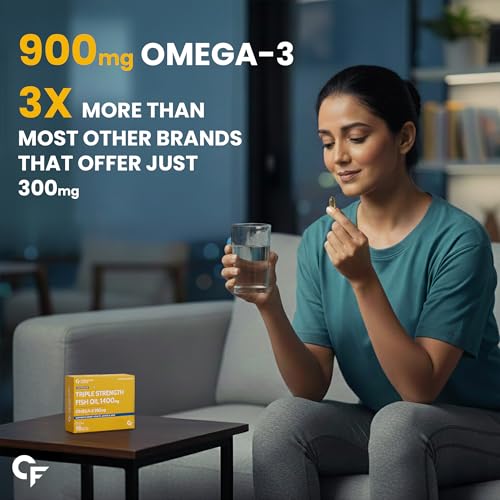 Image of Carbamide Forte Triple Strength Omega 3 Fish Oil Capsules 1400mg | Omega 3 Supplement | Omega3 Fatty Acid Supplement To Support Heart, Joints & Skin - 1400mg | 10 Softgel Capsules