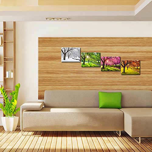 Kreative Arts 4 Piece Canvas Wall Art Spring Summer Autumn Winter Four Seasons Landscape Colorful Tree Painting Picture Prints Modern Giclee Artwork Stretched Framed Bathroom 12X16Inchx4Pcs #TOP1