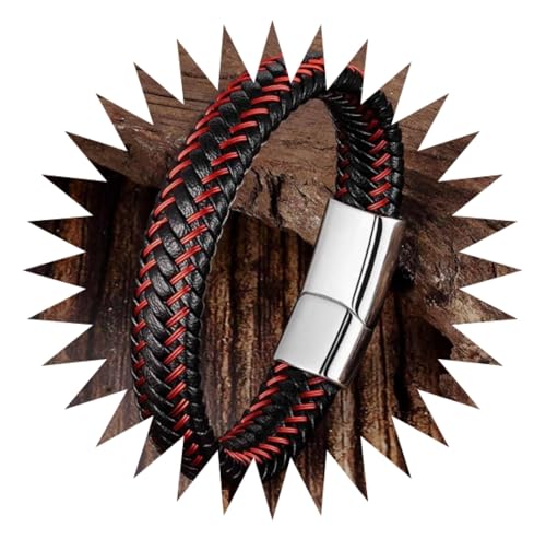 Bracelet tressé homme noir et rouge aux finitions remarquables