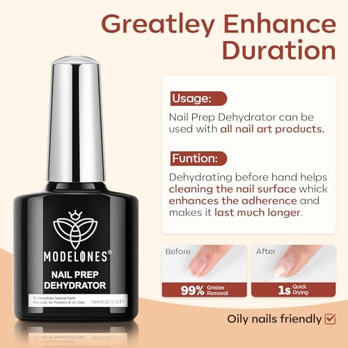 Image of modelones Gel Base Top Coat Set with Dehydrator, 3 Pcs No Wipe Diamond Super Shiny Top Coat Nail Art Prep Kit