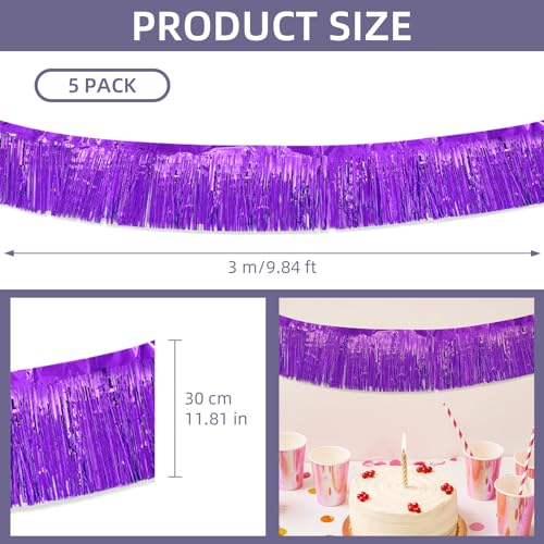 Image of 5 Pack 10 Feet Purple Fringe Garland Foil Fringe Garland Metallic Tinsel Streamers Fringe Backdrop Banner for Parade Floats Birthday Party Decorations Halloween Christmas Decoration (Purple)