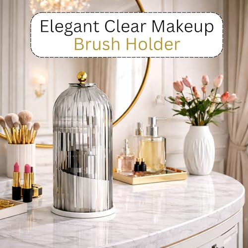 Image of KiZY Luxury 360 Rotating Makeup Brush Holder Organizer | Countertop Organizer Skincare Storage for Vanity, Desktop, Bathroom, Cosmetics | Lipstic, Eyeliners, Perfume Storage. (BLACK DOM)