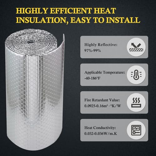 fowong Reflective Insulation Roll, 23.6\" x 10 Ft Window Insulation for Summer Heat, Aluminum Foil Bubble Insulation Foam, Window Insulation Kit Radiant Barrier for RV Thermal Heat Shield - Thumbnail 4