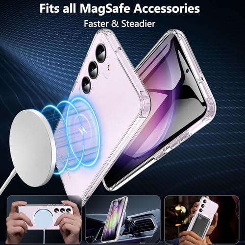 Image of OWKEY for Galaxy S23 Case 6.1'', Magnetic Samsung Galaxy S23 Case for Magsafe with Screen Protector, [Military Grade Protection] Shockproof Phone Cover S23 Case Protective Case for Samsung S23, Clear