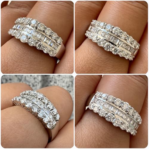 Newshe Jewellery Wide Moissanite Wedding Bands for Women Engagement Rings 925 Sterling Silver Emerald Eternity Ring Round Size 5-102