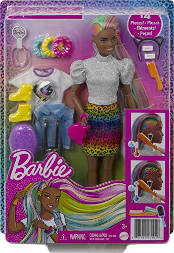 Muñeca Barbie Leopardo pelo arcoíris con accesorios miniatura 6