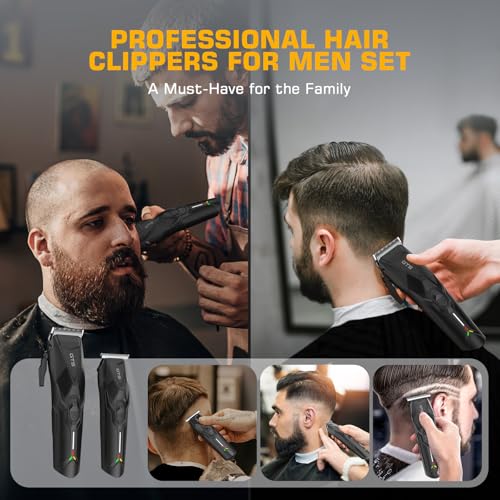 Image of Professional Hair Clippers for Men, Professional Barber Clippers and Trimmer Set, Mens Cordless Hair Clipper for Barbers Haircut Kit Fade Black
