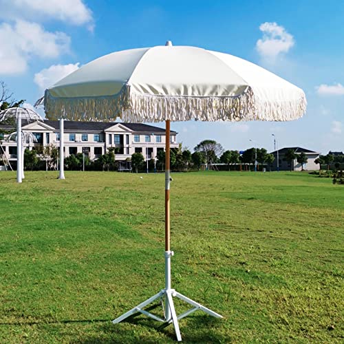 Wbh White/Black Polyester Sun Umbrella Outdoor Sunshade With Fringe Beach Wooden Pole Steerable 200Cm 78.7 Inch (Without Stand) (Color : Black) #TOP3