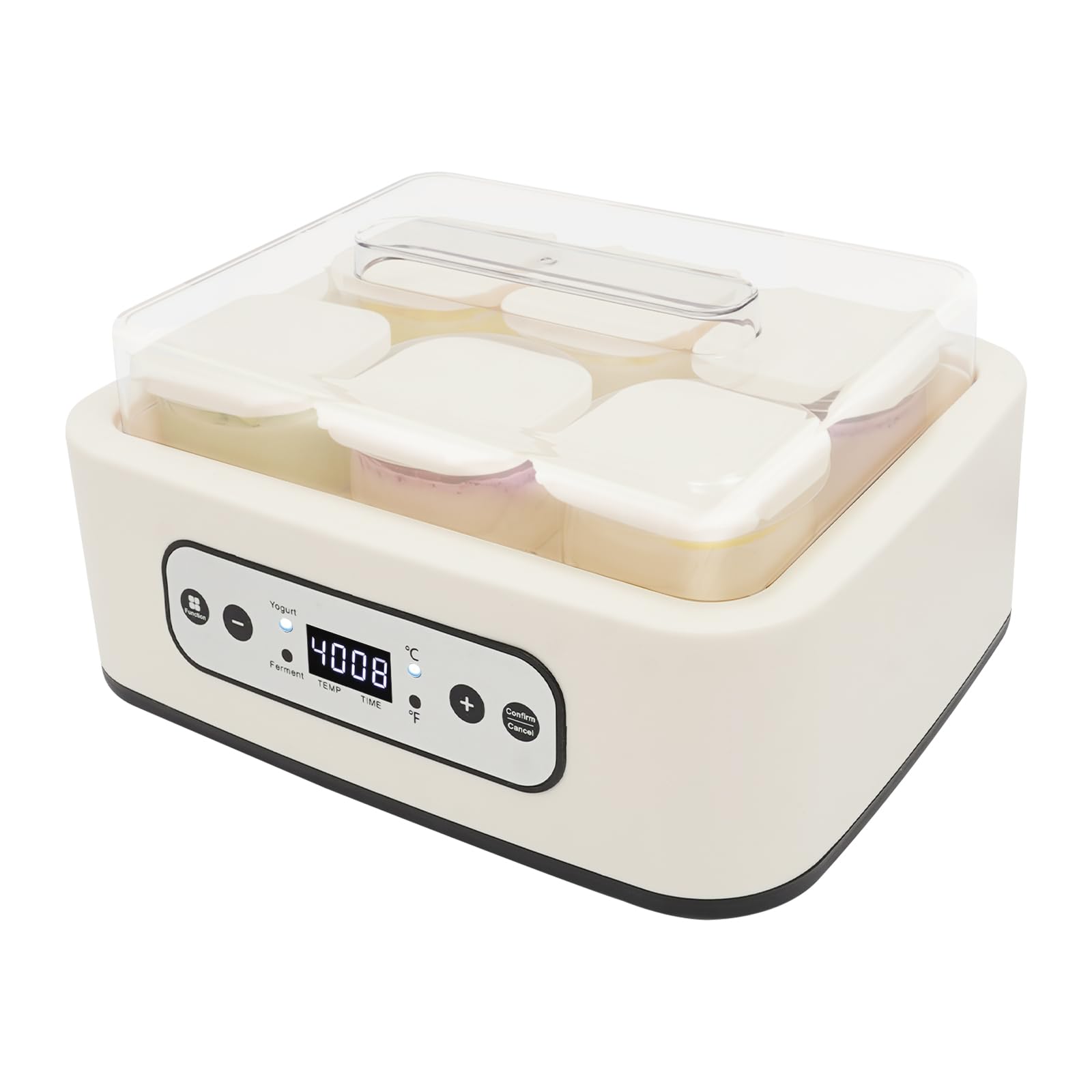Yogurtera, máquina de yogur con 6 vasos de 250 ml, 25 W, temperatura ajustable de 21 a 48 °C y ajuste de tiempo de 1 a 99 horas para yogur, vino natto de arroz