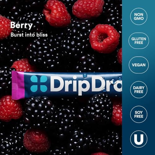 Image of DripDrop Hydration Packets - Berry - Single Serve Electrolytes Powder Drink Mix - Non-GMO, Gluten Free, Vegan - 32 Sticks
