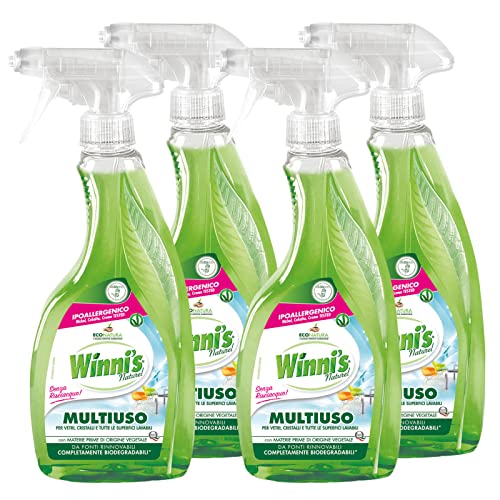 Winni's Naturel - Limpiador multiusos en spray para todas las superficies, sin aclarado, hipoalergénico, con materias primas de origen vegetal, totalmente biodegradables, 4 botes de 500 ml