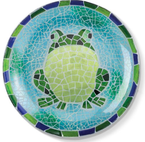 Grasslands Road 470593 Green Frog Blue Mosaic Glass Plate, Large, Vivid Color