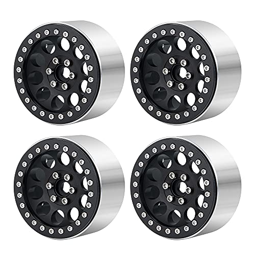 CNszlan 2.2inch RC Aluminum Beadlock Wheels w Hubs for 1 10 RC Axial Wraith RR10 YETI SCX10 D90 TRX4 CC01,4PCS (Black)