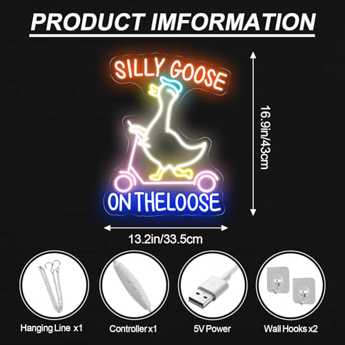 Image of Silly Goose on the Loose Neon Sign, Funny Duck Goose LED Light, Bedroom Wall Decor, Silly Duck Decoration, 16.9 inchx13.2 inch