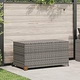 Generic Aufbewahrungsbox für Garten und Terrasse, 120 X 65 X 61 cm, Polyrattan, Viel Platz für Kissen, Kissen, Decken, Spielzeug, Einfacher Transport mit 2 Rädern und Griff, Langlebig, (Grau)