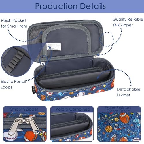 Image of FlowFly Large Capacity Pencil Case for Kids, Boys & Girls - Zippered Multi-Functional Pen Pouch, Soft & Portable Pencil Bag for School, Teens, Students, Football