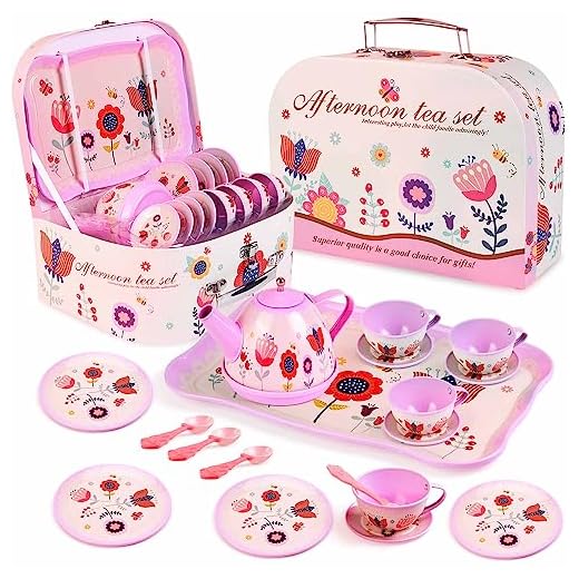 Pretend Play Tea Set for Little Girls, Gift for Age 3 4 5 6 Year Old, Toddler Toys Tea Party Set for Girls, Lajeje 19 PCS Tea Party Set for Kids, Learning and Social Skills, Birthday Gift for Girls