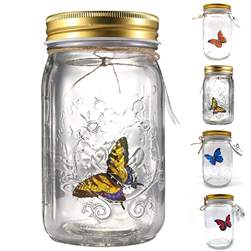 Butterfly Collection With LED Light - Animated Glass Jar Gift Decoration (Yellow)