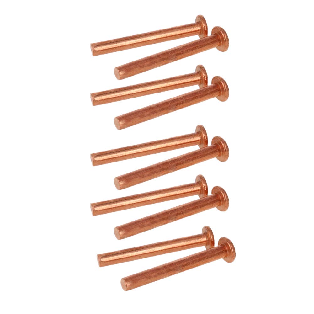 MroMax 10PCS Round Flat Head Rivet 1.97" x 0.24" (Length x Outer Diameter) Copper Solid Rivets Metal Stud Fasteners Brass Tone
