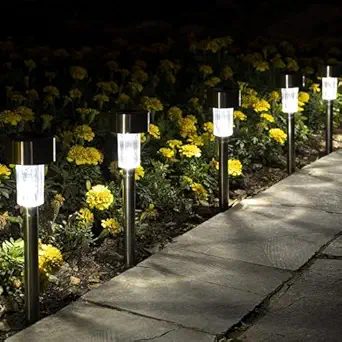 D'Mak Solar Moonlit Light Outdoor Double IP65 Waterproof Solar Path Light for Garden, Patio, Yard Auto On/Off Stainless Steel (White, 24)