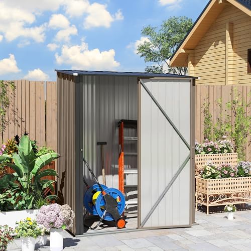 Outsunny 5' x 3' Outdoor Storage Shed, Steel Garden Shed with Single Lockable Door and Gloves, Tool Storage House for Backyard, Patio, Lawn, Brown — view 8