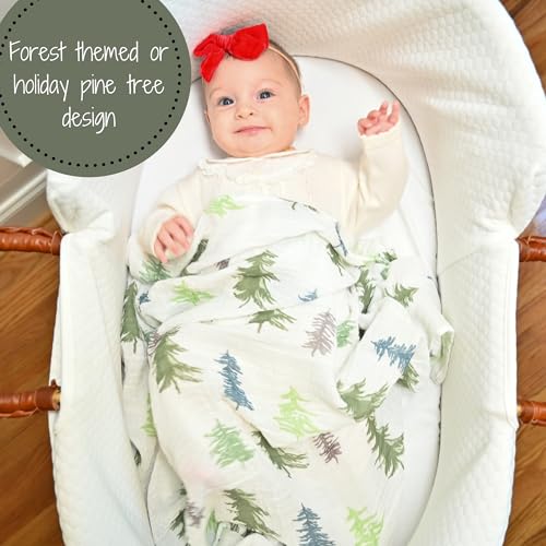 Image of LollyBanks Swaddle Blanket | 100% Muslin Cotton | Newborn and Baby Nursery Essentials for Boys, Registry | Pine Tree Print