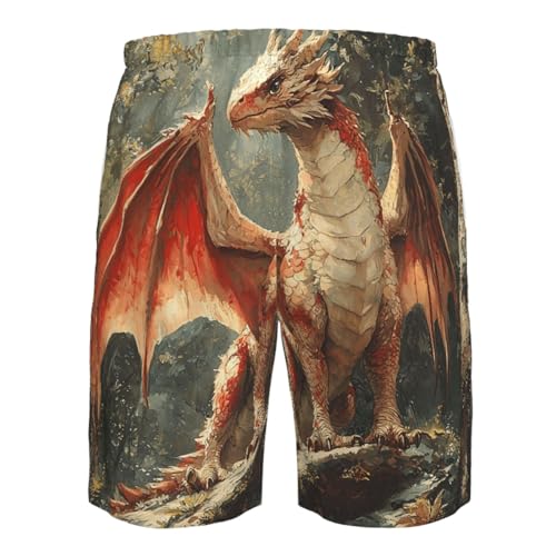 Men's Swim Trunks Beach Board Shorts Swimwear Bathing Suits - Dragon Magic Vintage Art4