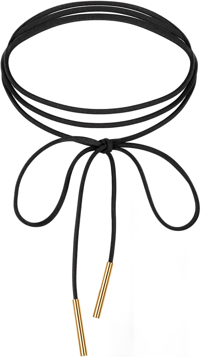 Gothic Velvet Black Choker Bow-knot Sexy Long Wrap Choker Necklace with Gold Tube Pendant for Women Party Prom Neck Accessories