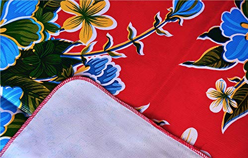 First Choice Vinyls Alux - Waterproof Oilcloth Table Cloth - Wipeable Tablecloths For Picnic - Non-Fading Plastic Table Cover With Better Than Flannel Backing - Hibiscus Red (55X70In Rectangle) #TOP2