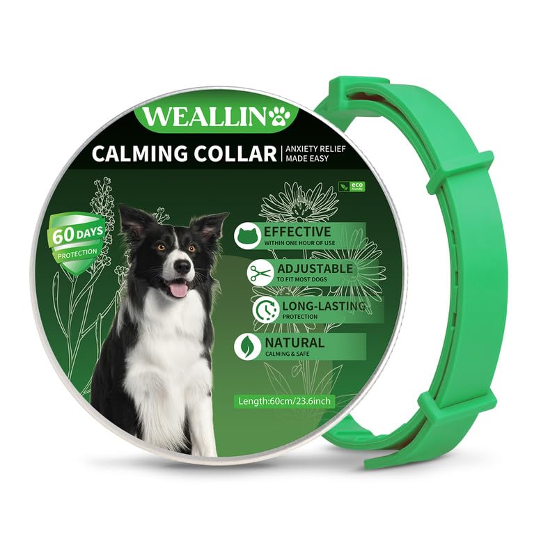 WEALLIN Collare Calmante per Cani, Anti-Ansia Collare Calmo per Cani Regolabili e Impermeabile, Naturale Feromoni 60 Giorni Collare Calmante per Cuccioli Cani di Grossa Taglia(1pz, Verde